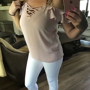 Express Lace Up Cold Shoulder Top